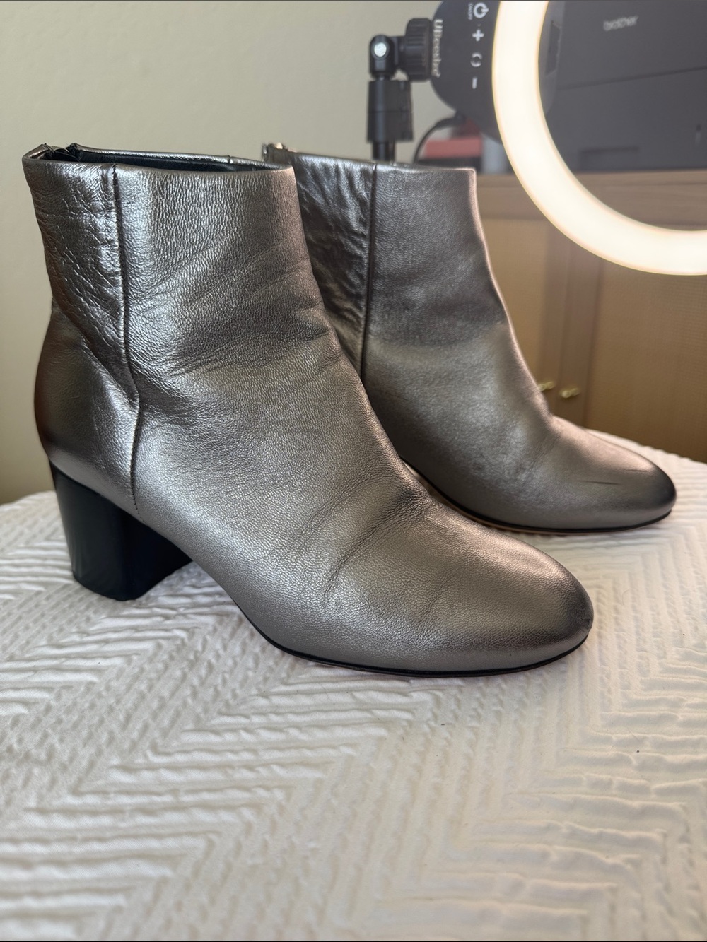 rag & bone Silver Leather Ankle Boots with Block Heel